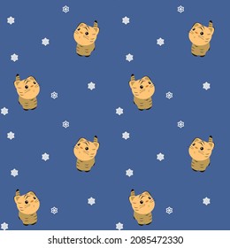 Seamless pattern with cute baby tiger.  Flat background.