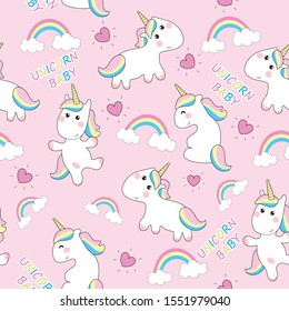 Seamless pattern with cute baby unicorn.The colors are delicate and pastel.Vector illustration.