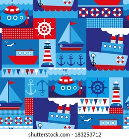 seamless pattern with cute baby's sea transport 