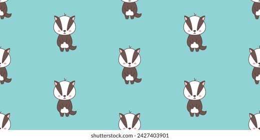 Seamless pattern with cute badger . Cute animals in kawaii style. Drawings for children. vector illustration