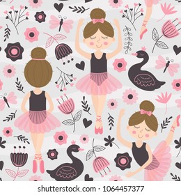 seamless pattern with cute ballerina