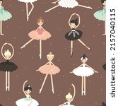 Seamless pattern with cute ballerina, girl dancer