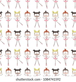 Seamless pattern with cute ballerina. Vector illustration.