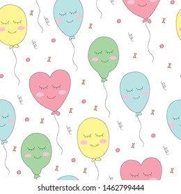 Seamless pattern cute balloon cartoon hand drawn style.vector and illustration