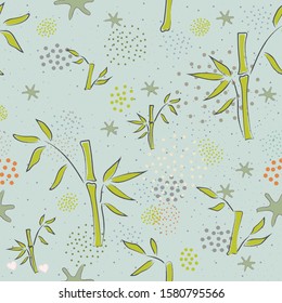 Seamless Pattern with Cute bamboo on cute background. Scandinavian Style. 