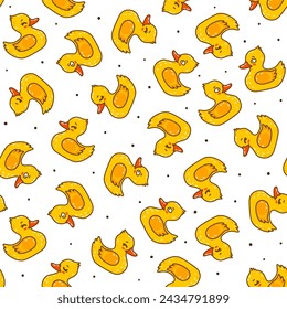 Seamless pattern with cute сartoon bath duck isolated on white - funny background for Your textile design 