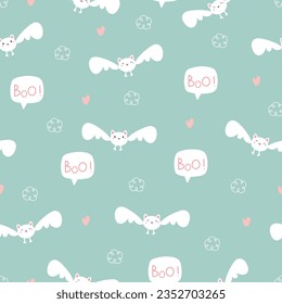 Patrón sin foco con murciélagos lindos. Fondo de Halloween. Diseño para tela, impresión, textil, envoltura, papel pintado. Ilustración del vector
