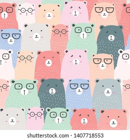Seamless pattern with cute bear background, Cute bear doodle art for kids, Vector illustrations for gift wrap and fabric design.