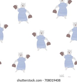 Seamless pattern with cute bear. Circus vector childish background.