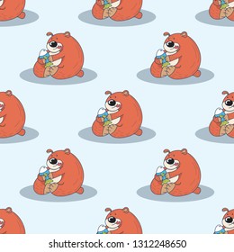 Seamless pattern, Cute Bear with fish, vector