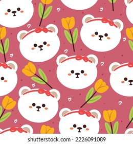 seamless pattern cute bear with flower. cute animal wallpaper for textile, gift wrap paper