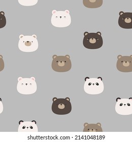 Seamless pattern with cute bear head cartoon vector