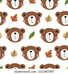 Seamless pattern with a cute bear on a white background. Vector illustration for your design