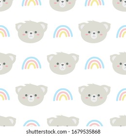 Seamless pattern with cute bear and rainbow. Repeat print with cartoon animal. Design for Baby.