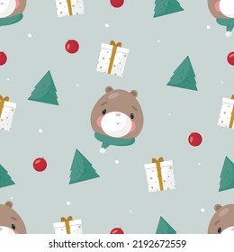 Seamless pattern with cute bear. Vector illustration. For card, posters, banners, printing on the pack, printing on clothes, fabric, wallpaper.