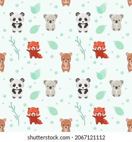 Seamless pattern with cute bears in cartoon style.
