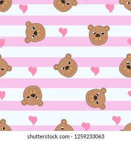 Seamless pattern with cute bears and hearts, vector illustration