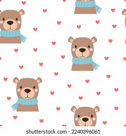 patrón transparente de osos y corazones bonitos sobre fondo blanco, ilustración vectorial en estilo plano, impresión de saludo para cualquier festividad