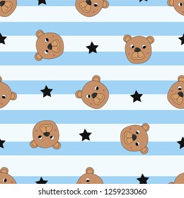 Seamless pattern with cute bears and stars, vector illustration