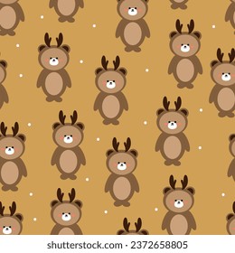 Seamless pattern of cute bears and winter elements for fabric prints, textiles, gift wrapping paper. colorful vector for children, flat style