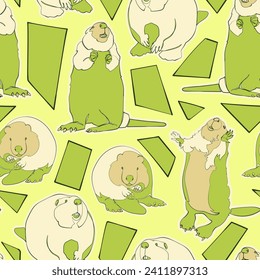 Seamless pattern with cute beavers. Vector illustration.