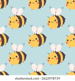 Padrão perfeito com abelhas bonitas. Impressão em têxteis, papel de parede, papel de embrulho. Ilustração vetorial em estilo plano