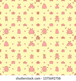 Seamless pattern with cute beetles and butterflies. Use for textile, print, surface design, fashion kids wear. Texture for fabric, wrapping, textile, wallpaper, apparel.
