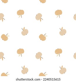 Patrón sin foco con manzanas beige lindas. Fondo vectorial de la fruta.
