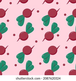 Seamless pattern with cute betroot. Plus transparent background. Vector illustration for design, fabric or wrapping paper.