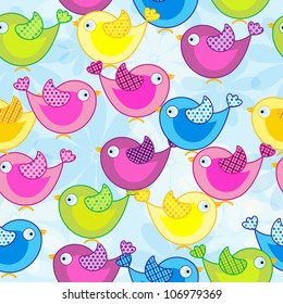Seamless pattern with cute birds