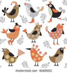 seamless pattern with cute birds