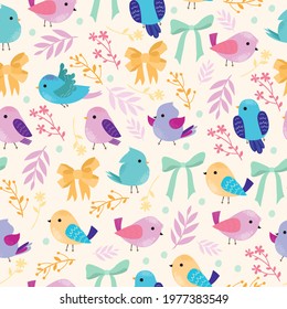 seamless pattern with cute birds and bows. childish pattern for toddlers, gentle pastel background