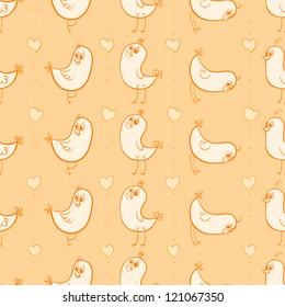 seamless pattern with cute birds and hearts. vector illustration