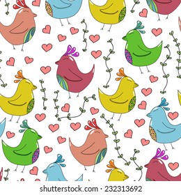 Seamless pattern with cute birds in love