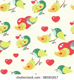 Seamless pattern of cute birds in love, bright colors