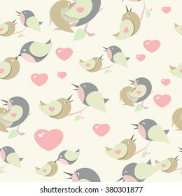 Seamless pattern of cute birds in love, gentle.
