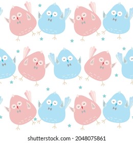 Seamless pattern cute birds and mini star on white background vector illustration for design, fashion prints, decor, paper and other etc.