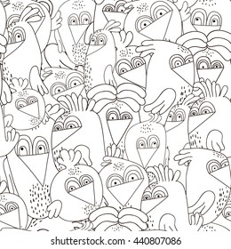 Seamless pattern with cute birds. Monochrome black and white texture with funny birds. Perfectly look on fabric/textile/ web/ etc. Vector Illustration