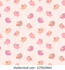 Seamless pattern with a cute birds on a pink background