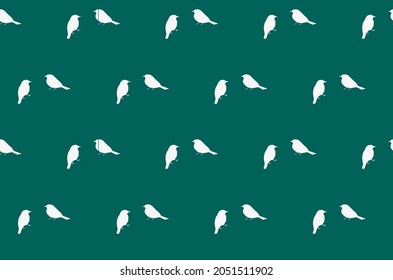 Seamless pattern of cute birds on the dark green background