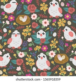 Seamless pattern with cute birds. Perfect for kid product, fashion, fabric, textile, print, wallpaper and web design. Vector illustration