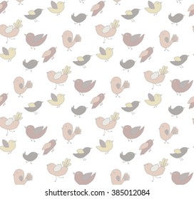 Seamless pattern with cute birds. Spring background with pastel colors.
