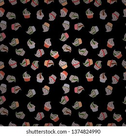 Seamless pattern. Cute birthday background on white, black and neutral. Watercolor illustration. Cupcake, macaron, shortbread. Vector illustration. Seamless background cakes.