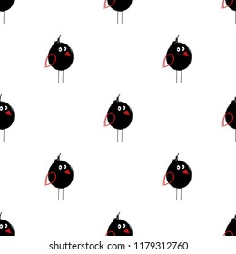 Seamless pattern with cute black birds. Funny background for nursery or any textile surface. 