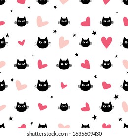 Seamless Pattern Cute Black Cats Hearts Stock Vector (Royalty Free ...