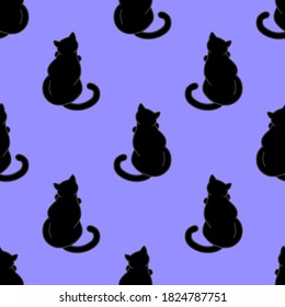 Seamless pattern with cute black cats. Texture for wallpapers, stationery, fabric, wrap, web page backgrounds, vector illustration