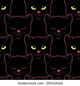 Seamless pattern with cute black cats. Vector seamless texture for wallpapers, pattern fills, web page backgrounds
