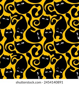 Seamless pattern with cute black Kittens. Creative black cats texture. Great for fabric, textile Vector Illustration