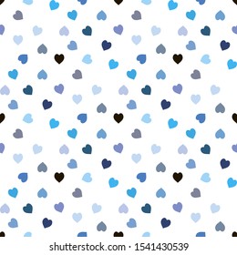 Seamless pattern with cute black and light and dark blue hearts on white background. Vector image. 
