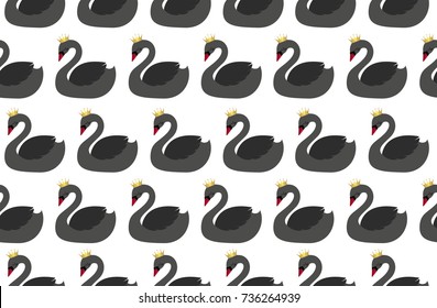 Seamless pattern with cute black swans. All elements are  hidden under mask. Pattern are not cropped and can be edited. Birds.